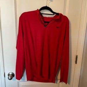 Nike Dri Fit Red Athletic Long Sleeve Shirt 3/4 Zipper